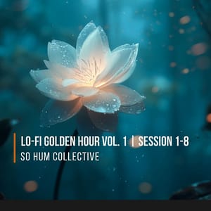 Lo-Fi Golden Hour Vol. 1 Sessions 1–8 album cover by So Hum Collective, featuring a luminous white flower against teal green leaves