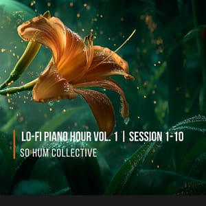 Lo-Fi Piano Hour Vol. 1 Sessions 1–10 album cover by So Hum Collective, featuring an orange lily against deep green leaves