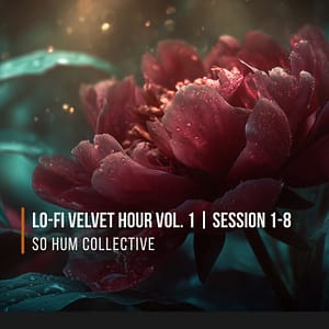 Lo-Fi Velvet Hour Vol. 1 Sessions 1–8 album cover by So Hum Collective, featuring a burgundy flower with green leaves