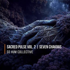 Sacred Pulse Vol. 2 — Seven Chakras album cover by So Hum Collective, featuring a sculptural figure in indigo and violet